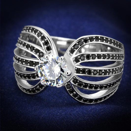 TS314 - Rhodium 925 Sterling Silver Ring with AAA Grade CZ  in Clear-0
