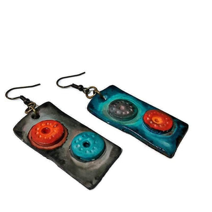 Unusual Mismatched Earrings, Quirky Hand Painted Dangle Earrings