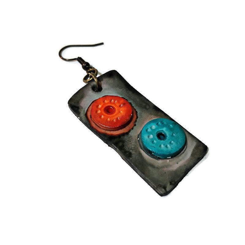 Unusual Mismatched Earrings, Quirky Hand Painted Dangle Earrings