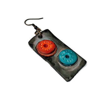 Unusual Mismatched Earrings, Quirky Hand Painted Dangle Earrings