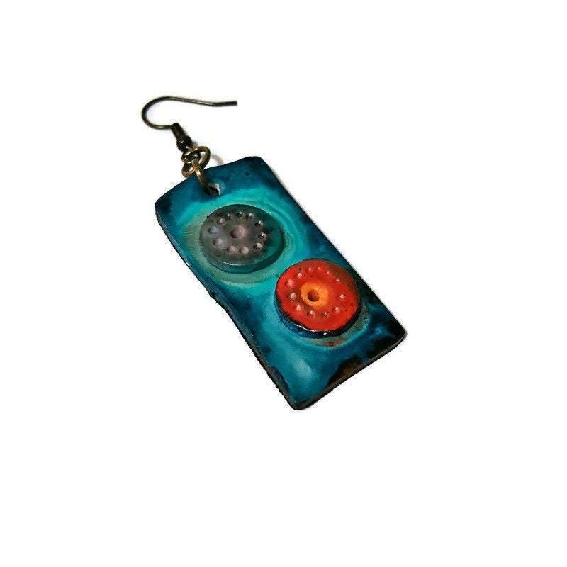 Unusual Mismatched Earrings, Quirky Hand Painted Dangle Earrings