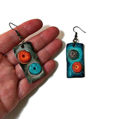 Unusual Mismatched Earrings, Quirky Hand Painted Dangle Earrings